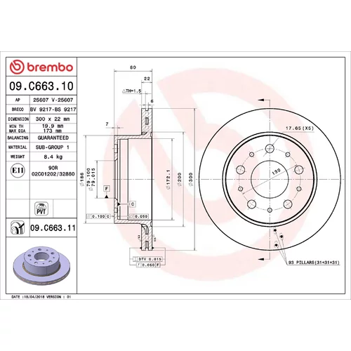 Brzdový kotúč BREMBO 09.C663.11