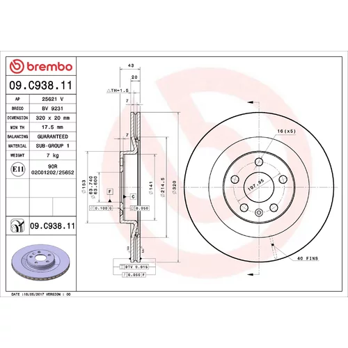 Brzdový kotúč BREMBO 09.C938.11
