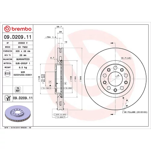 Brzdový kotúč BREMBO 09.D209.11