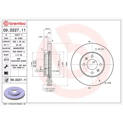 Brzdový kotúč BREMBO 09.D227.11