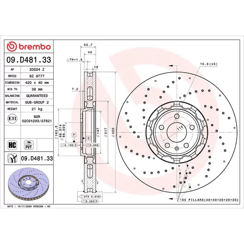 Brzdový kotúč BREMBO 09.D481.33