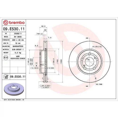 Brzdový kotúč BREMBO 09.E530.11