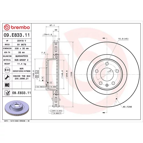 Brzdový kotúč BREMBO 09.E833.11