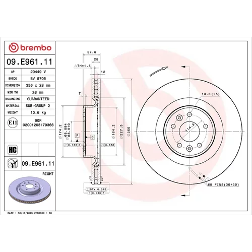 Brzdový kotúč BREMBO 09.E961.11