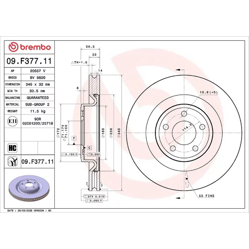 Brzdový kotúč BREMBO 09.F377.11