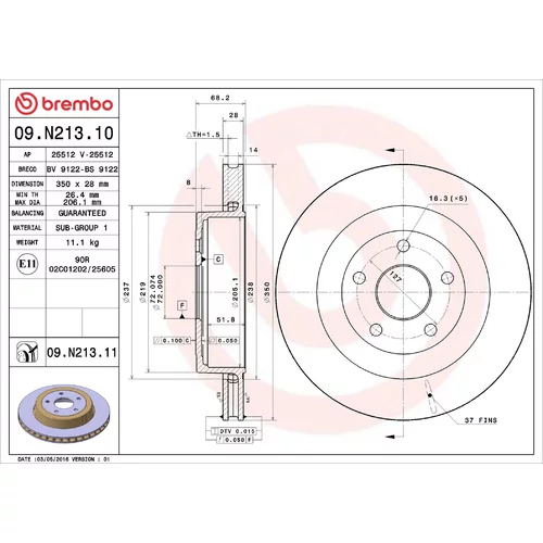 Brzdový kotúč BREMBO 09.N213.11