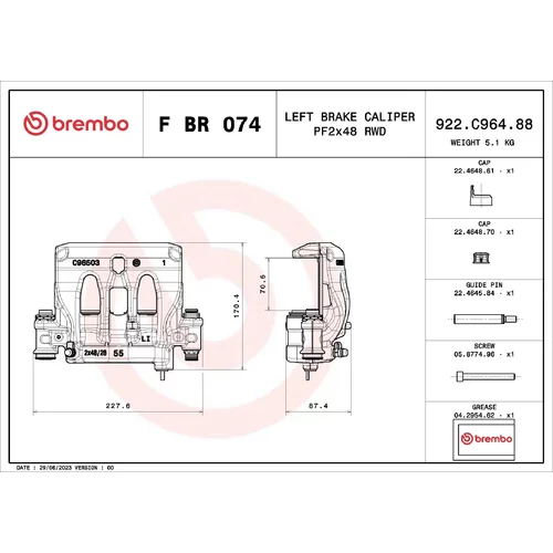 Brzdový strmeň F BR 074 /BREMBO/ - obr. 1