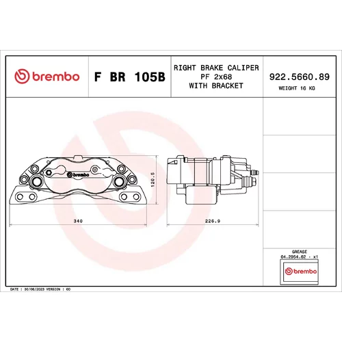 Brzdový strmeň F BR 105B /BREMBO/ - obr. 1