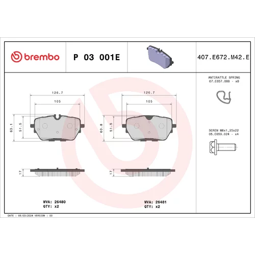 Sada brzdových platničiek kotúčovej brzdy BREMBO P 03 001E