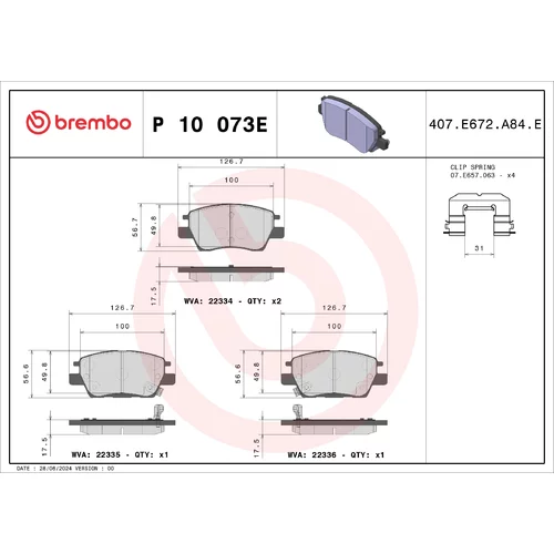Sada brzdových platničiek kotúčovej brzdy BREMBO P 10 073E