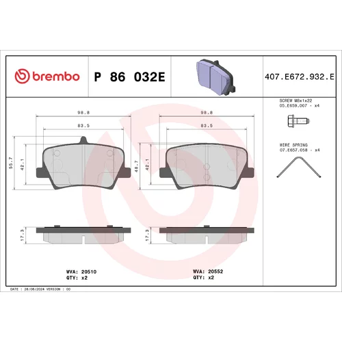 Sada brzdových platničiek kotúčovej brzdy BREMBO P 86 032E
