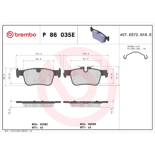 Sada brzdových platničiek kotúčovej brzdy P 86 035E /BREMBO/ - obr. 1