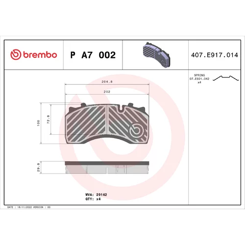 Sada brzdových platničiek kotúčovej brzdy BREMBO P A7 002