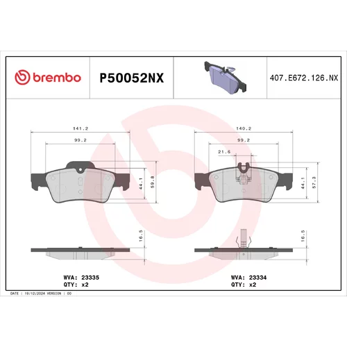 Sada brzdových platničiek kotúčovej brzdy BREMBO P50052NX