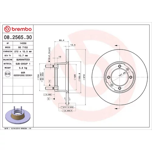 Brzdový kotúč BREMBO 08.2565.30