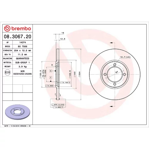 Brzdový kotúč BREMBO 08.3067.20