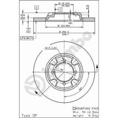 Brzdový kotúč BREMBO 08.3109.10