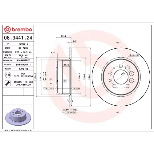Brzdový kotúč BREMBO 08.3441.24