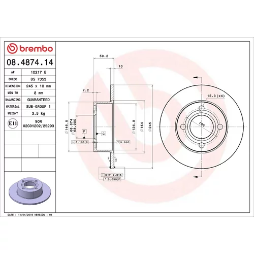 Brzdový kotúč BREMBO 08.4874.14