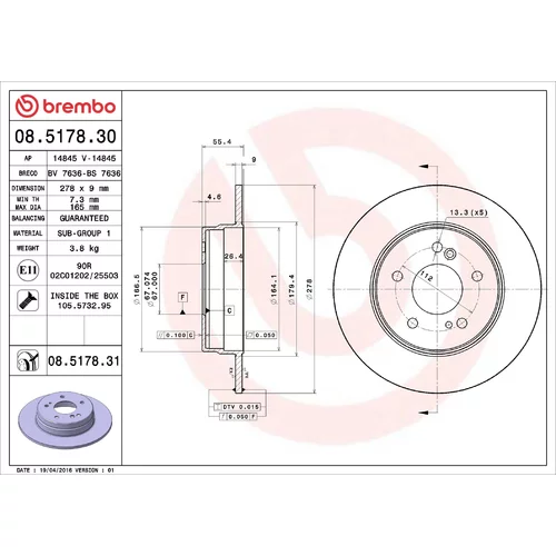 Brzdový kotúč BREMBO 08.5178.31