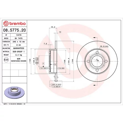 Brzdový kotúč BREMBO 08.5775.20