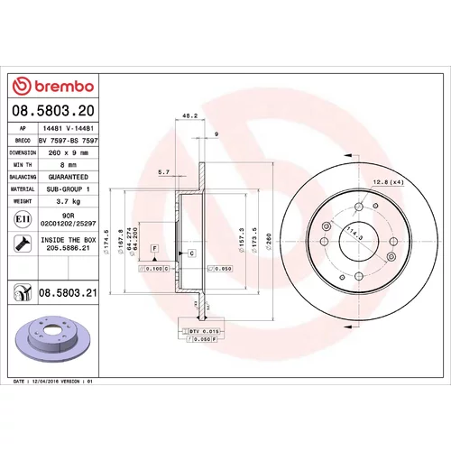 Brzdový kotúč BREMBO 08.5803.20