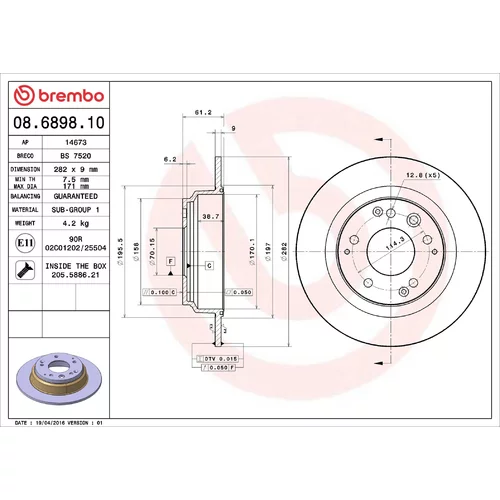 Brzdový kotúč BREMBO 08.6898.10