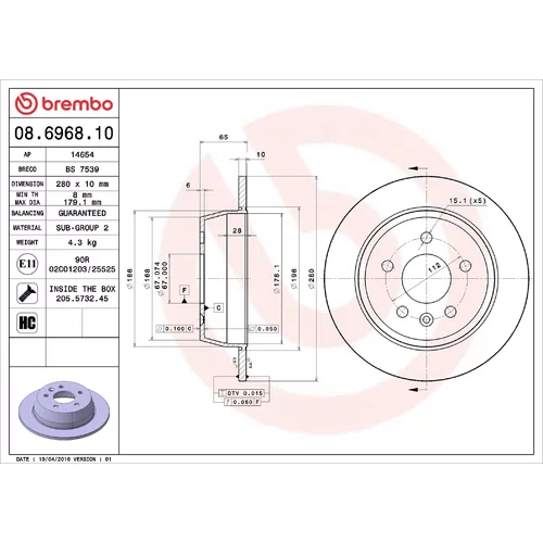 Brzdový kotúč BREMBO 08.6968.10