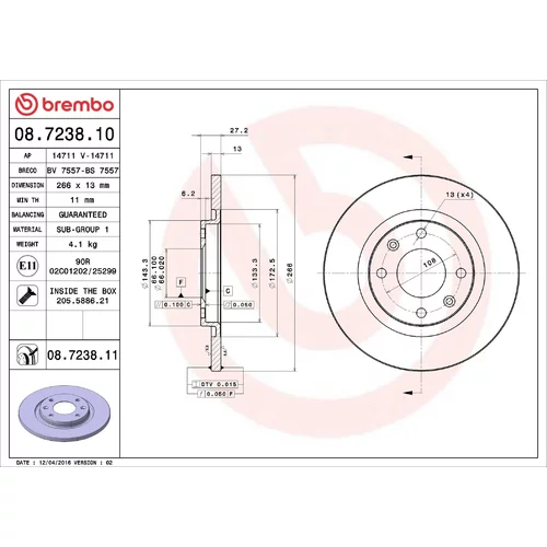 Brzdový kotúč BREMBO 08.7238.11