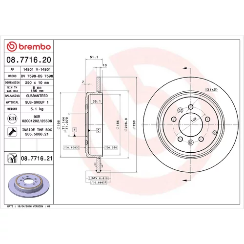 Brzdový kotúč BREMBO 08.7716.21