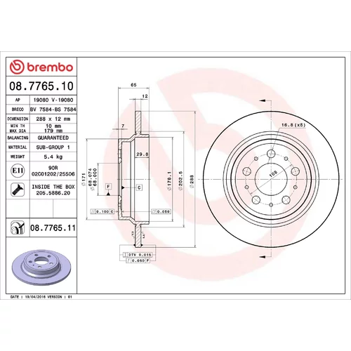 Brzdový kotúč BREMBO 08.7765.11