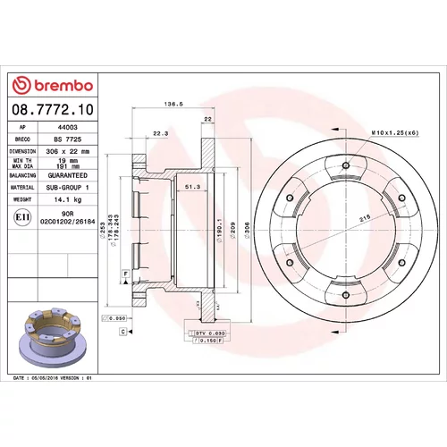Brzdový kotúč BREMBO 08.7772.10