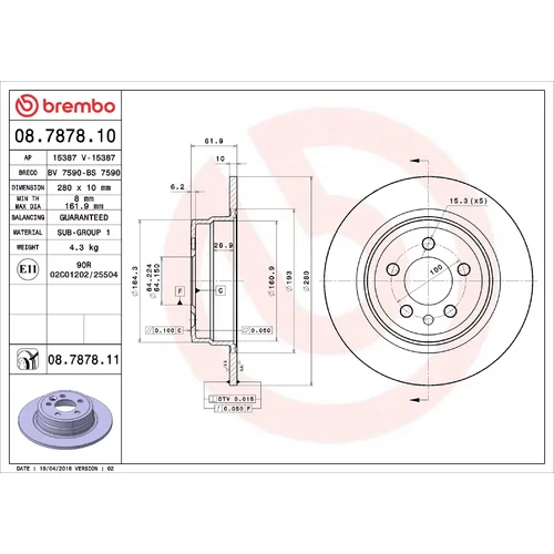 Brzdový kotúč BREMBO 08.7878.11