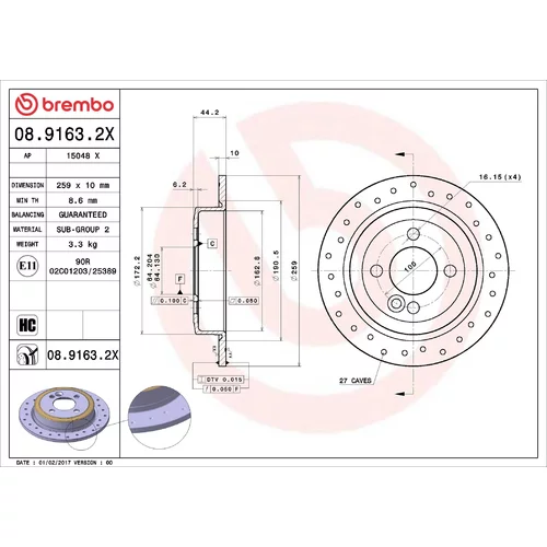 Brzdový kotúč BREMBO 08.9163.2X