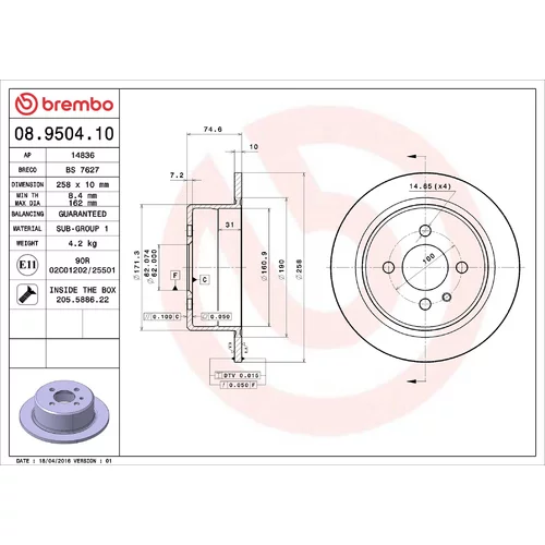 Brzdový kotúč BREMBO 08.9504.10