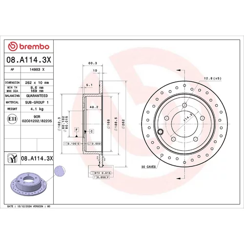 Brzdový kotúč BREMBO 08.A114.3X