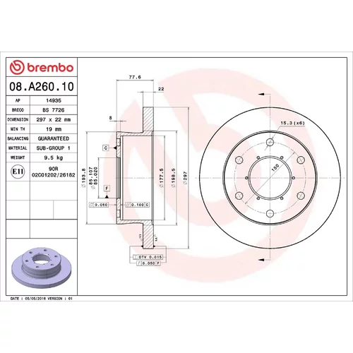 Brzdový kotúč BREMBO 08.A260.10