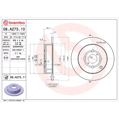 Brzdový kotúč BREMBO 08.A273.11