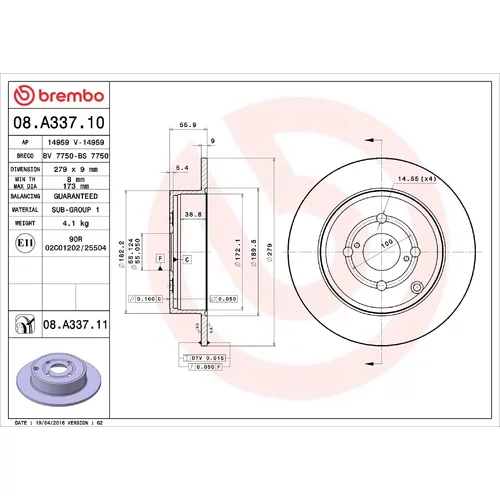 Brzdový kotúč BREMBO 08.A337.11