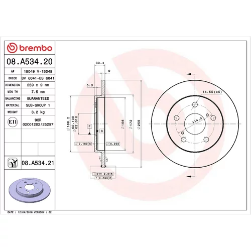 Brzdový kotúč BREMBO 08.A534.20