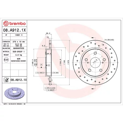 Brzdový kotúč BREMBO 08.A912.1X