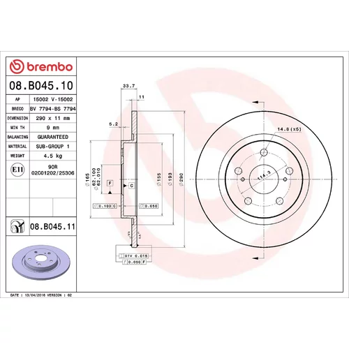 Brzdový kotúč BREMBO 08.B045.11