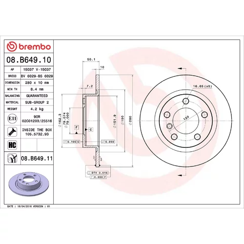 Brzdový kotúč BREMBO 08.B649.10