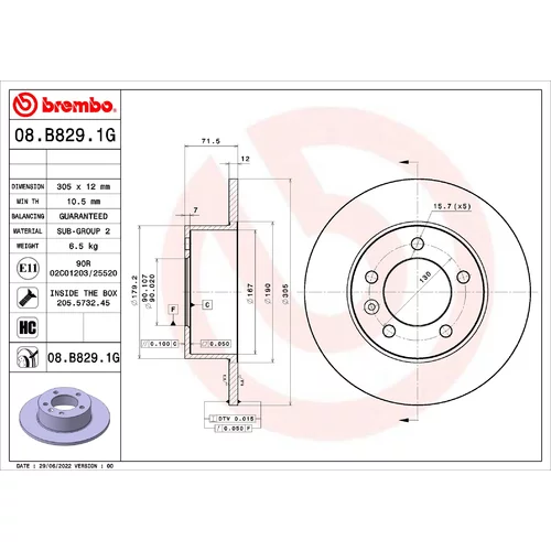 Brzdový kotúč BREMBO 08.B829.1G