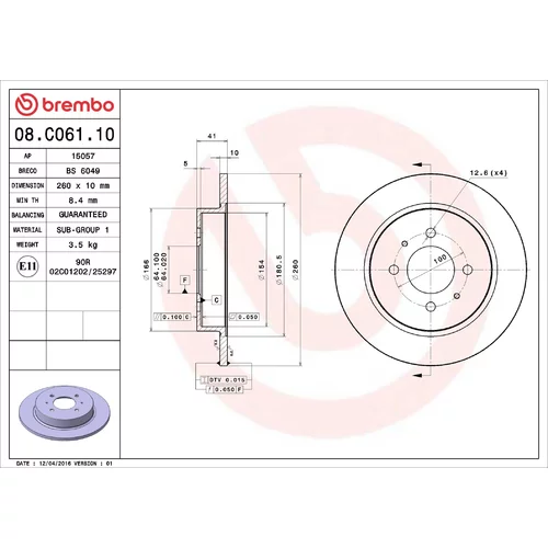 Brzdový kotúč BREMBO 08.C061.10