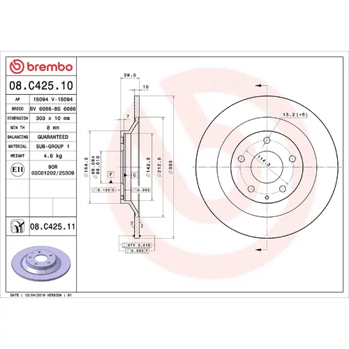 Brzdový kotúč BREMBO 08.C425.11