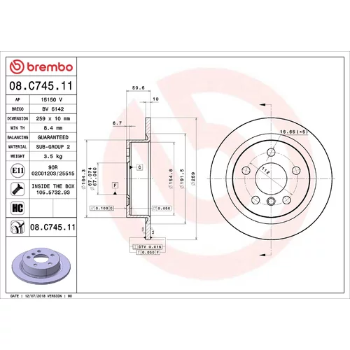 Brzdový kotúč BREMBO 08.C745.11