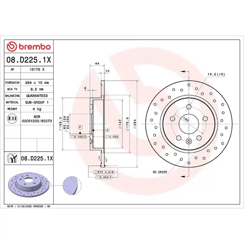 Brzdový kotúč BREMBO 08.D225.1X