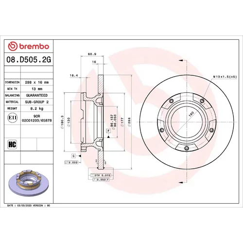 Brzdový kotúč BREMBO 08.D505.2G