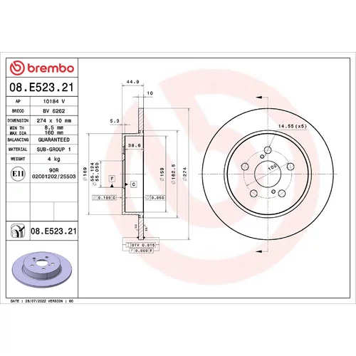 Brzdový kotúč BREMBO 08.E523.21